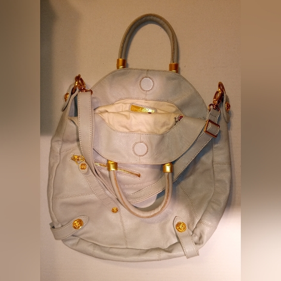 Rough Roses Handbag Dove Gray Satchel/Crossbody w/ Gold tone Hardware - Picture 8 of 16